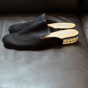 Steve Madden Black Suede Mules with Pearl-Trim Heel